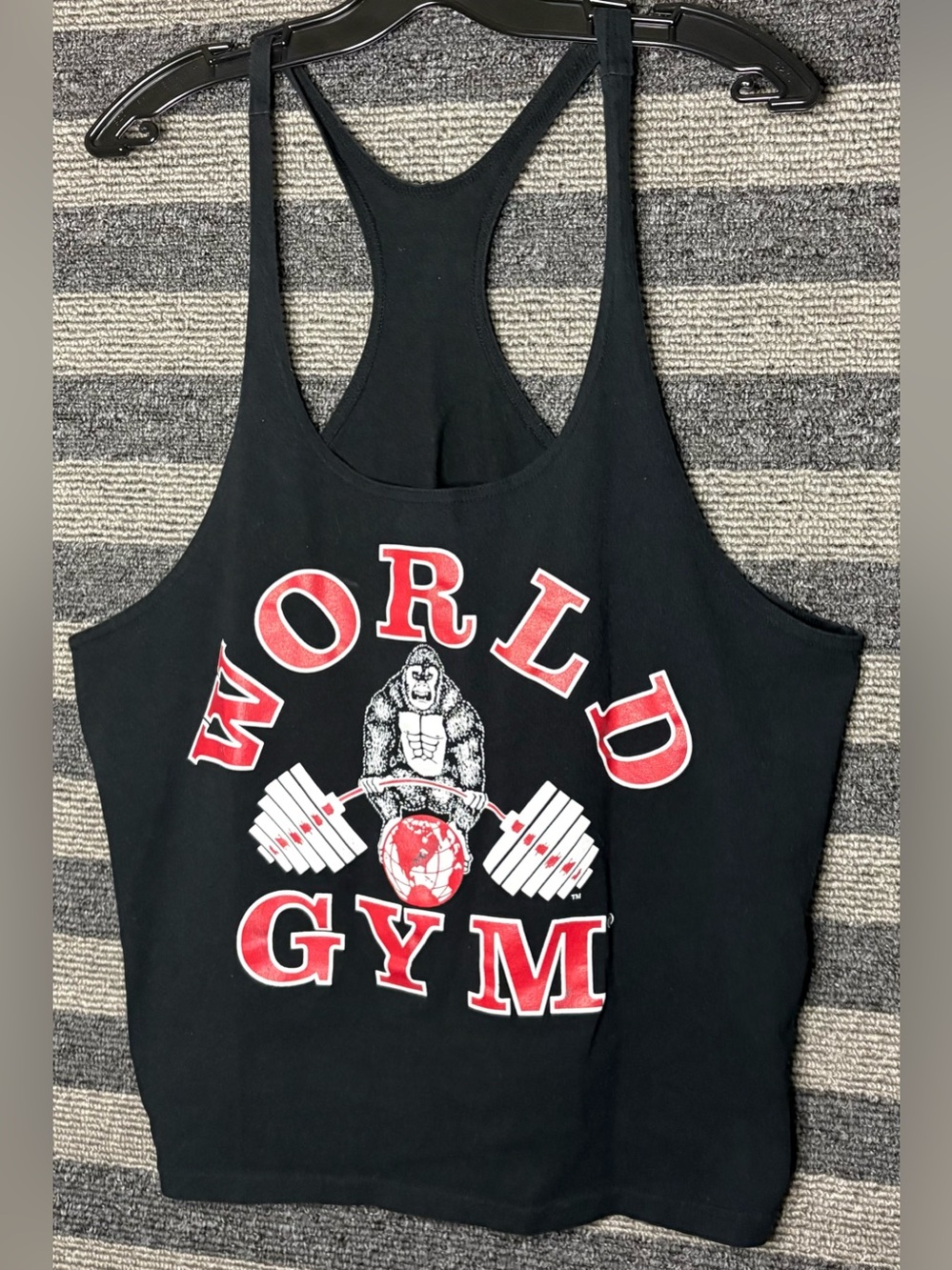Vintage 90’ World Gym Black Racerback Muscle Tank Top Men’s Large EUC